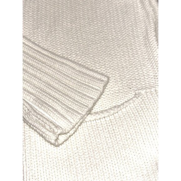 American Eagle Outfitters White Cotton Knit Zip Sweater With High Collar Pockets - Picture 8 of 13